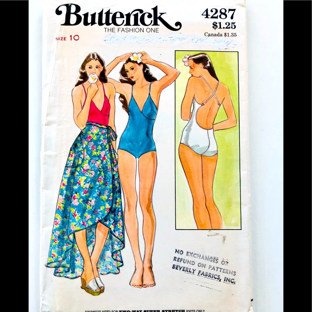 VTG 70s Butterick swimsuit & wrap skirt pattern sz 10